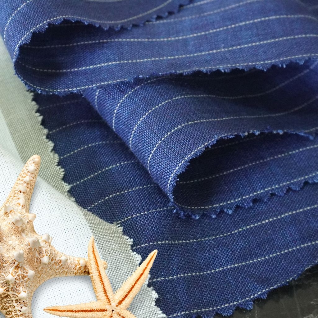 Pure Linen Yarn Dyed Navy Stripe [L639]