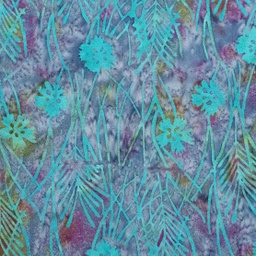 [0412-1986] Viscose Crepe Shinny Flower Daun Blue [0412-1986]